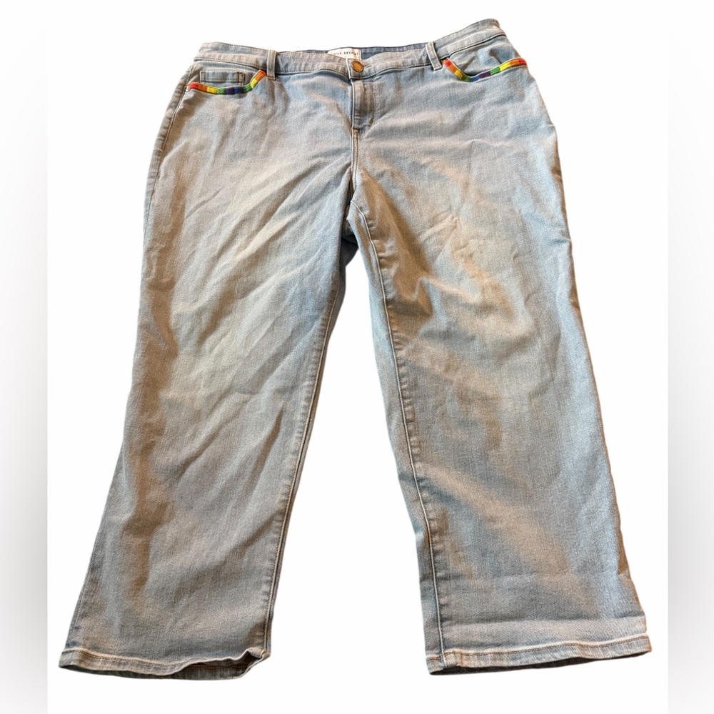 Lane Bryant light wash rainbow stripe mid rise boyfriend denim jeans Size 20